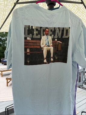 Men's Light Blue Graphic Tee with 'Legend' Film Print